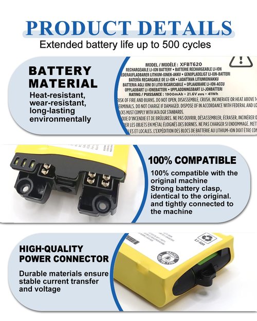 bossfulton XFBT620 Battery Replacement for Shark IX140 IX141 IX142 IZ140 IZ140C IZ141C IZ142 UZ145 Cordless Vacuum Cleaners Rocket Pet Stick Rocket Pro for Shark Battery 1900mAh 41Wh 21.6V