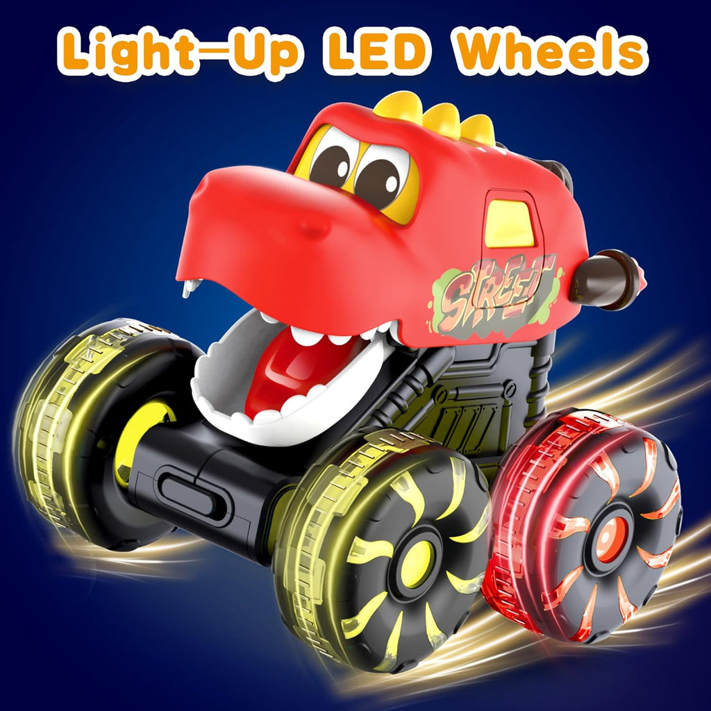 Skiennix Dinosaur Monster Truck Toys - 3 Pack with Light-Up LED Wheels for Toddlers