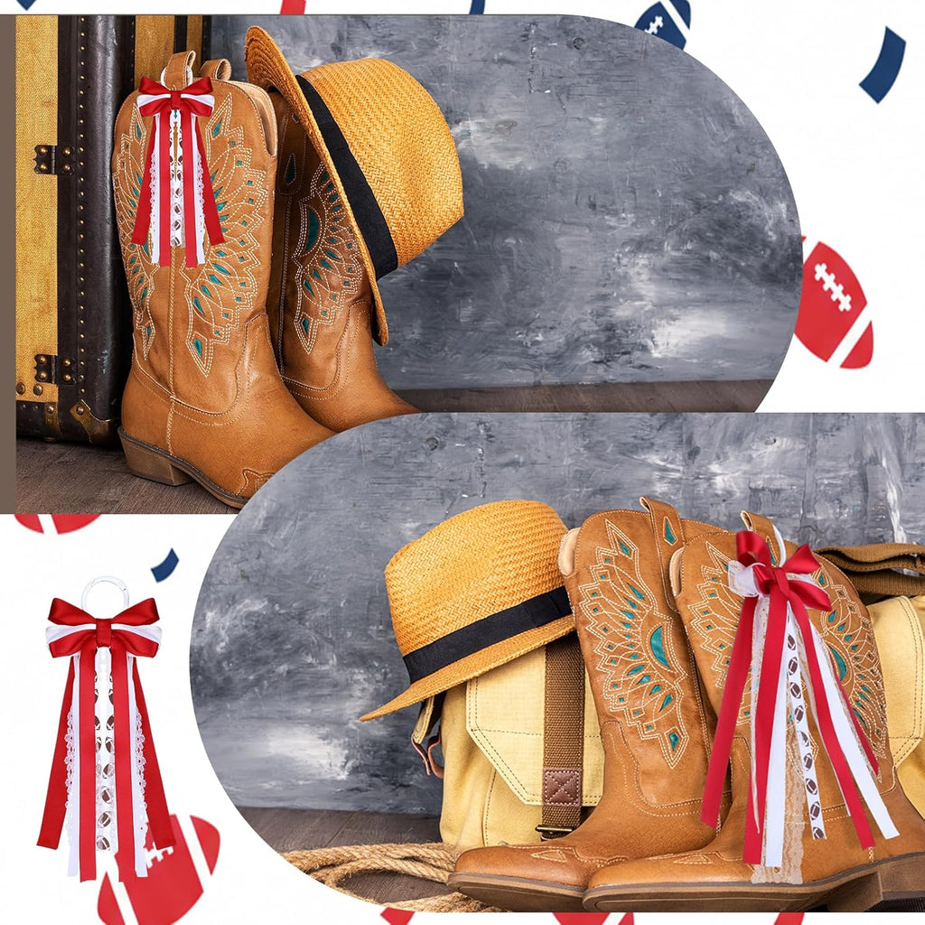 Skiennix Football Boot Bows - 4 Pcs Removable Ribbon Clips for Game Day Decor | DIY Accessories