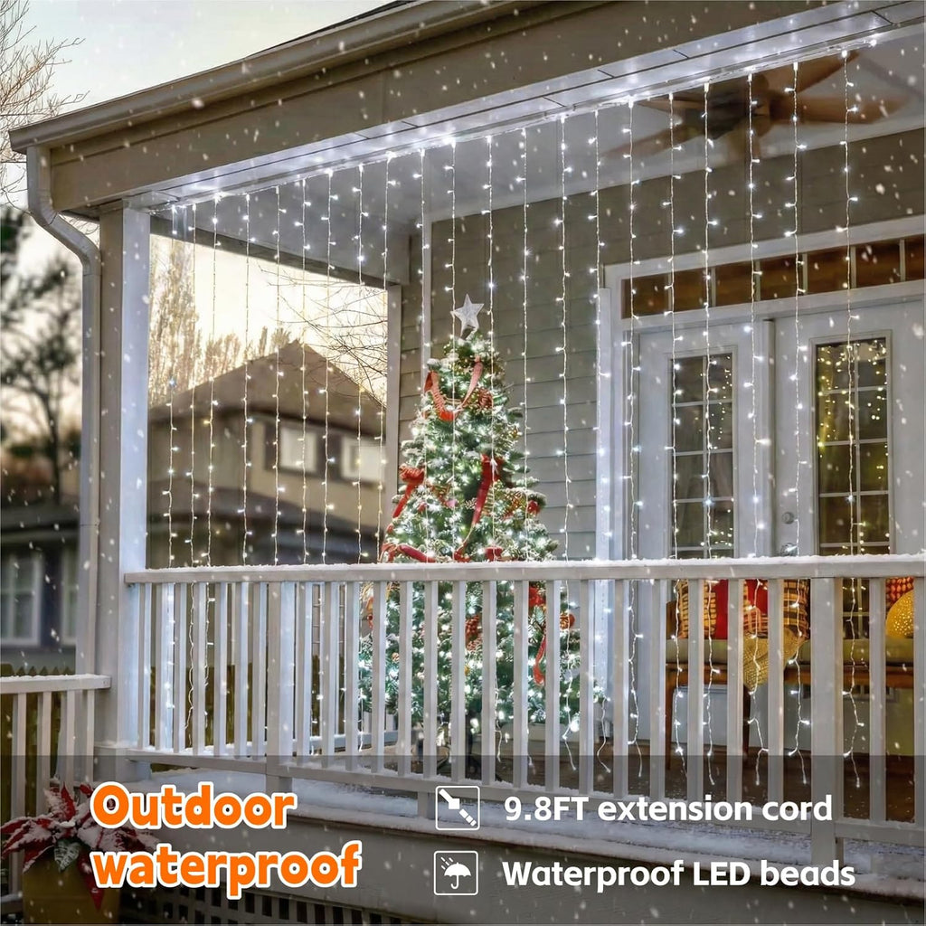Skiennix 200LED Curtain Light - 6.6x6.6ft White Fairy String Lights with 8 Modes Remote for Indoor Decor