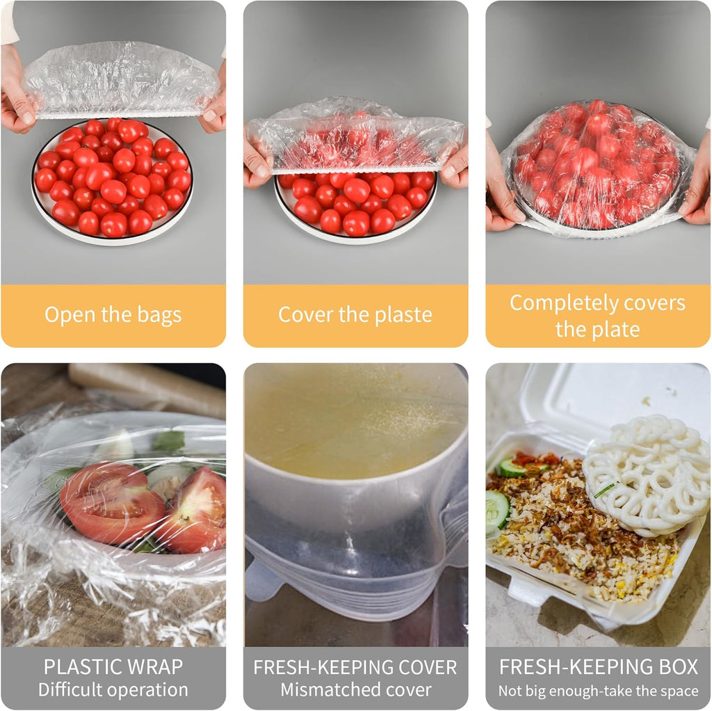 Skiennix 200 Bowl Covers - Large Elastic Reusable Shower Caps for Food Storage | BPA-Free Plastic Wrap