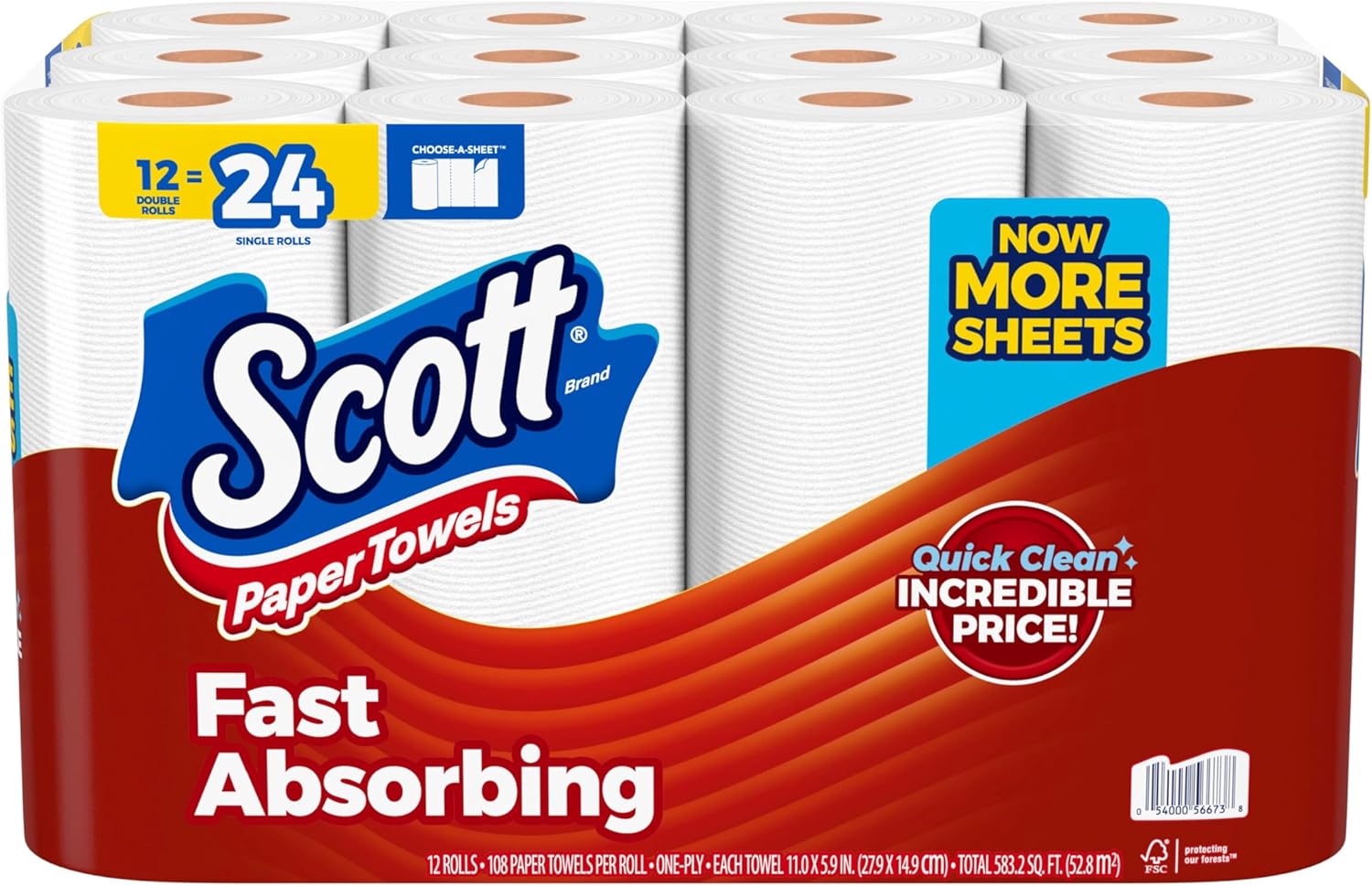 Scott Double RL Cotton Towel Set - 12 Pack | Soft, Absorbent, and Durable for Everyday Use
