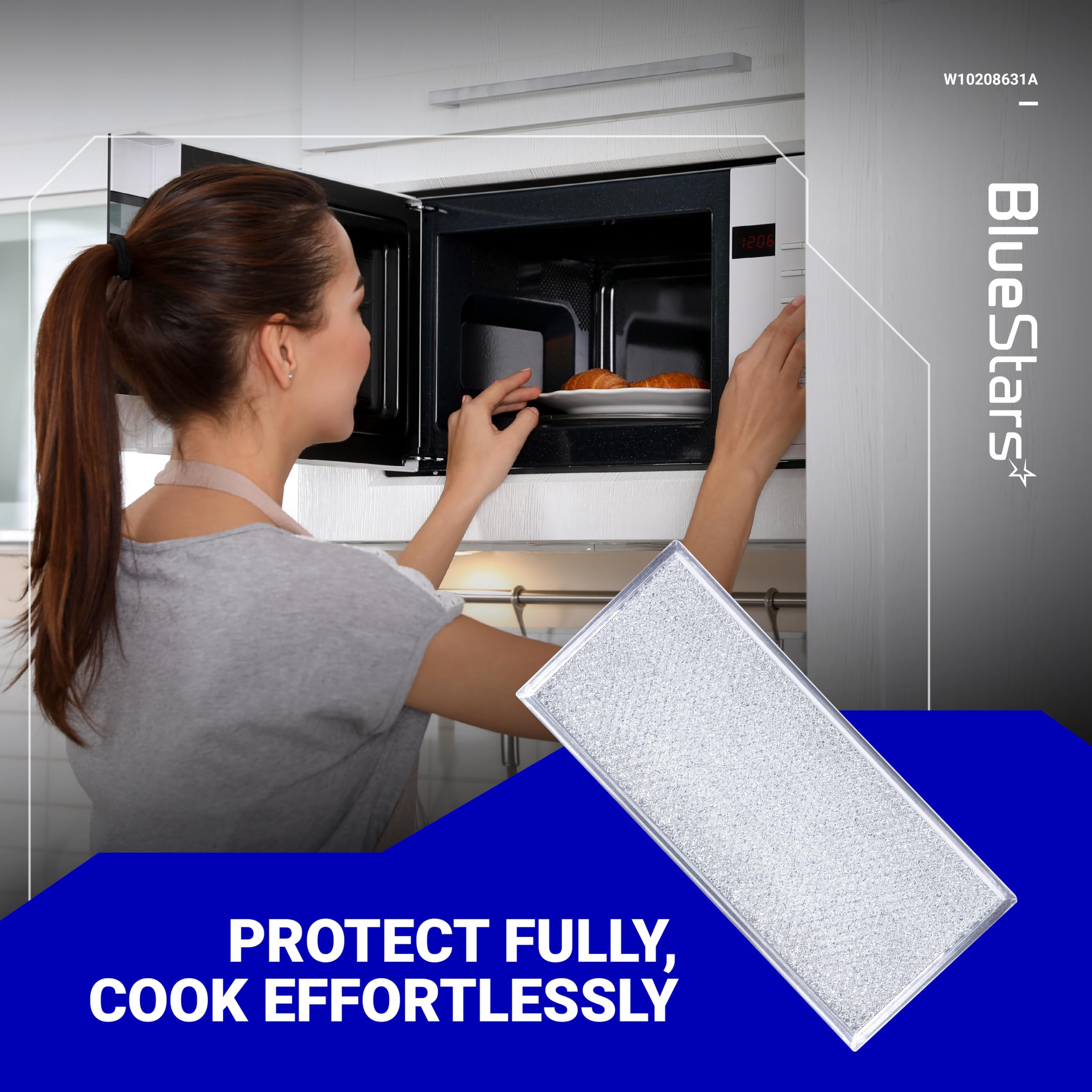 BlueStars Ultra Durable 3-Pack W10208631A Microwave Grease Filter Replacement 13x6in Aluminum Mesh Screen Grease Filter - Compatible with Whirlpool G.E Microwaves