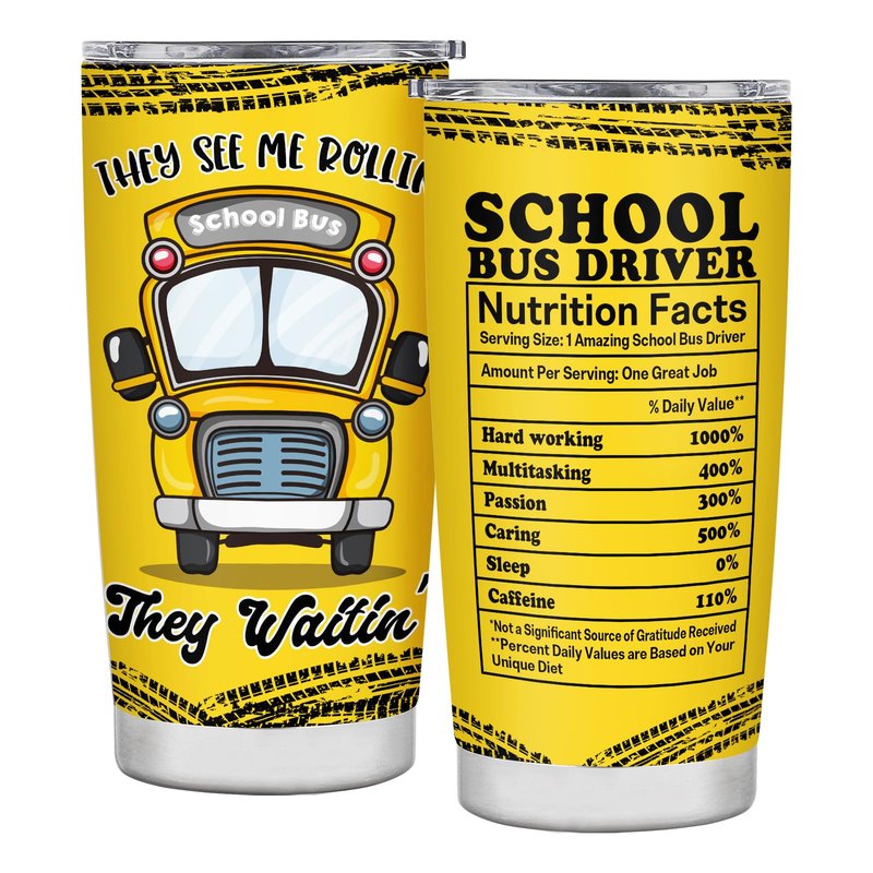 Bus Driver Appreciation Gifts - Stainless Steel Insulated 20OZ Tumbler Mug with Lid for Men, Women & Retired Drivers - Back to School Gift for Kids