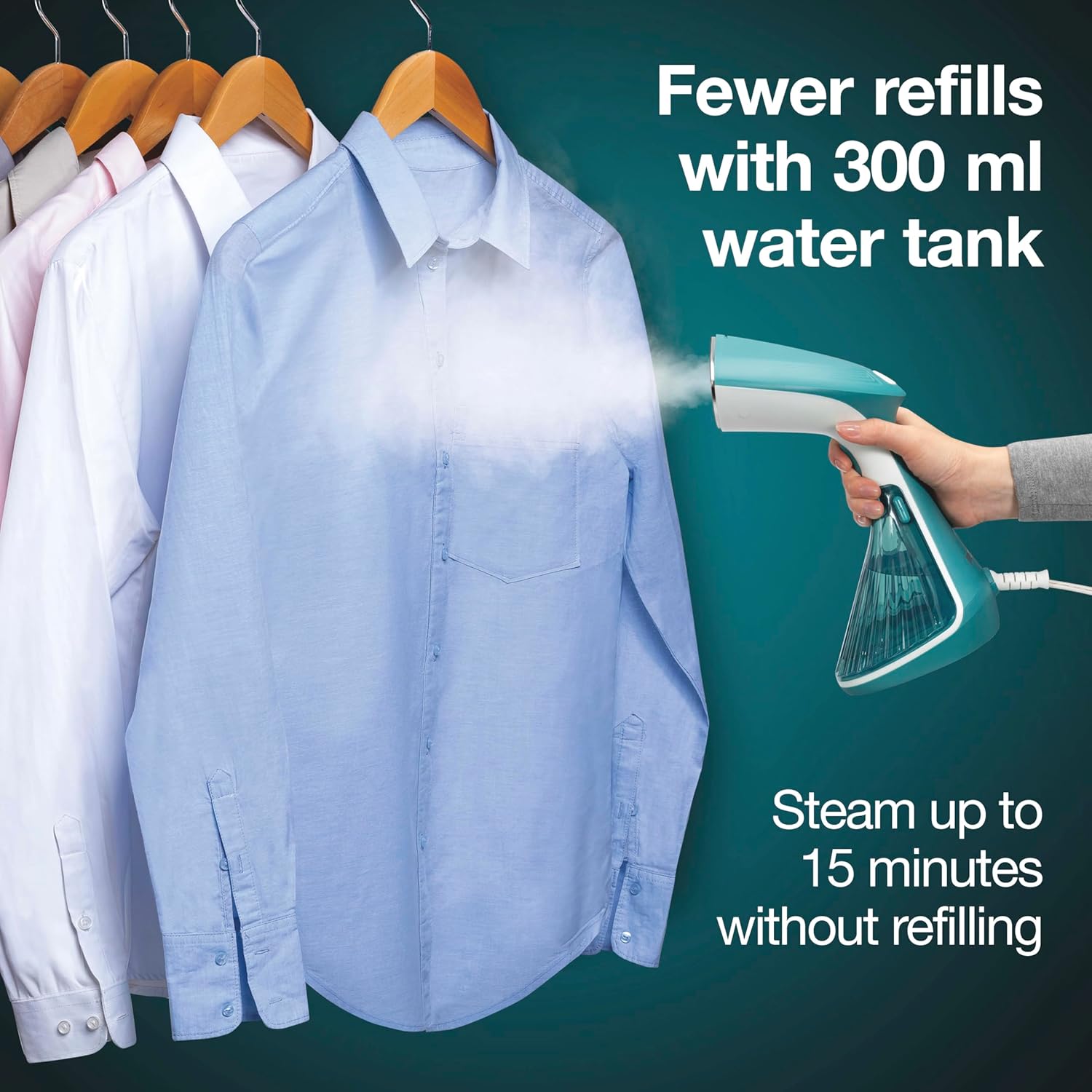 Proctor Silex Handheld Garment Steamer - Portable 1200W, 15 Min Continuous Use, 300ml Tank, Blue