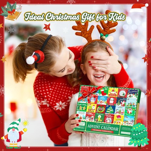 Advent Calendar 2024 | Kids Jigsaw Puzzle - 1008-Piece Christmas Countdown with 24 Cute Patterns, 27.6x19.7In