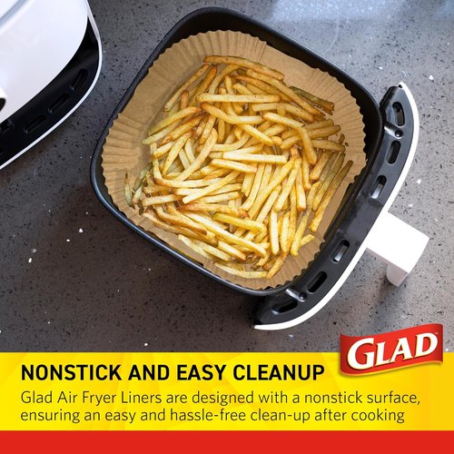 Glad Air Fryer Liners - Nonstick, Heat Resistant, Food Grade Material | 7.9" Rounded Square Shape, 100 Count