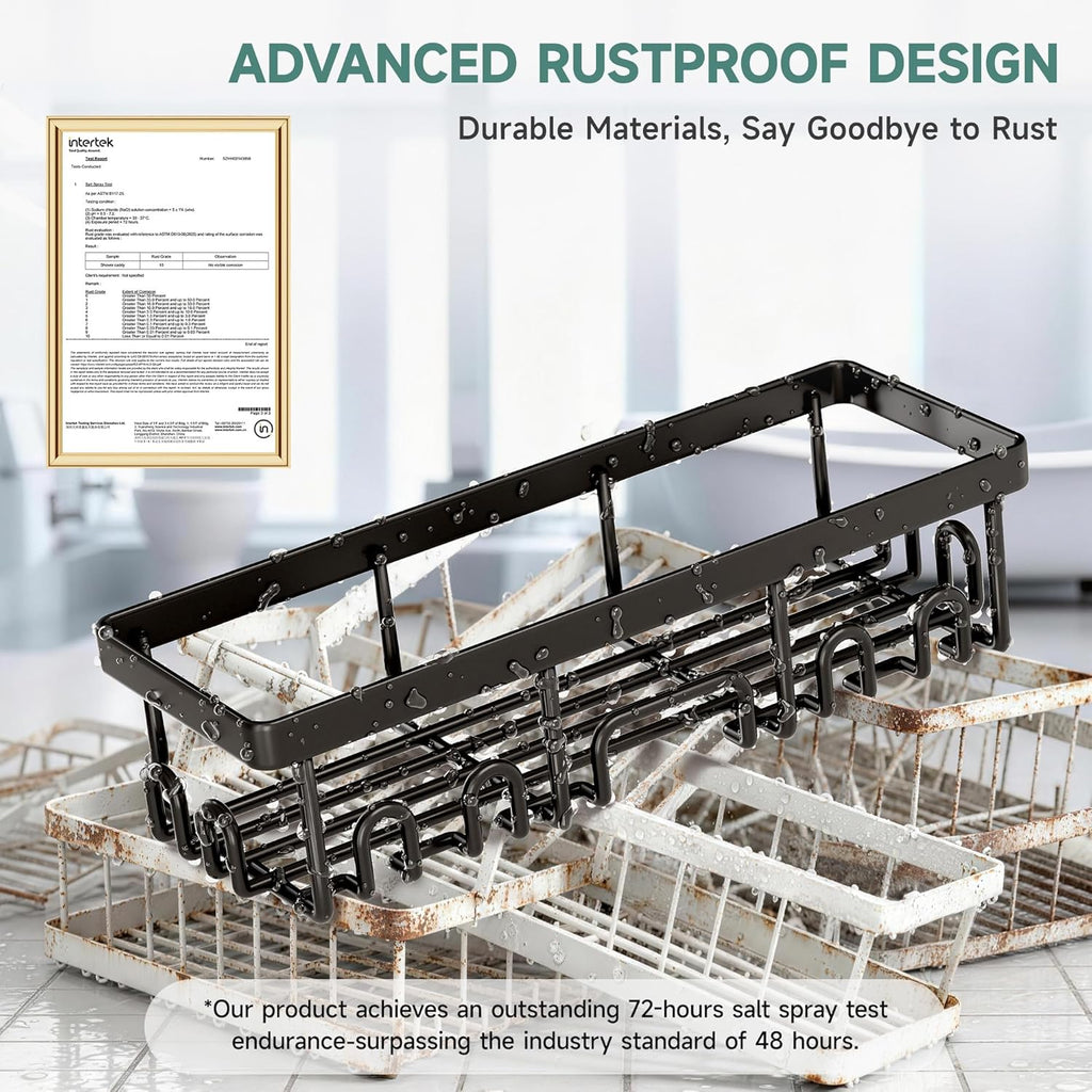 Veken Shower Caddy - Rustproof No-Drill Adhesive Shelves | Large Capacity Bathroom Organizer - Black