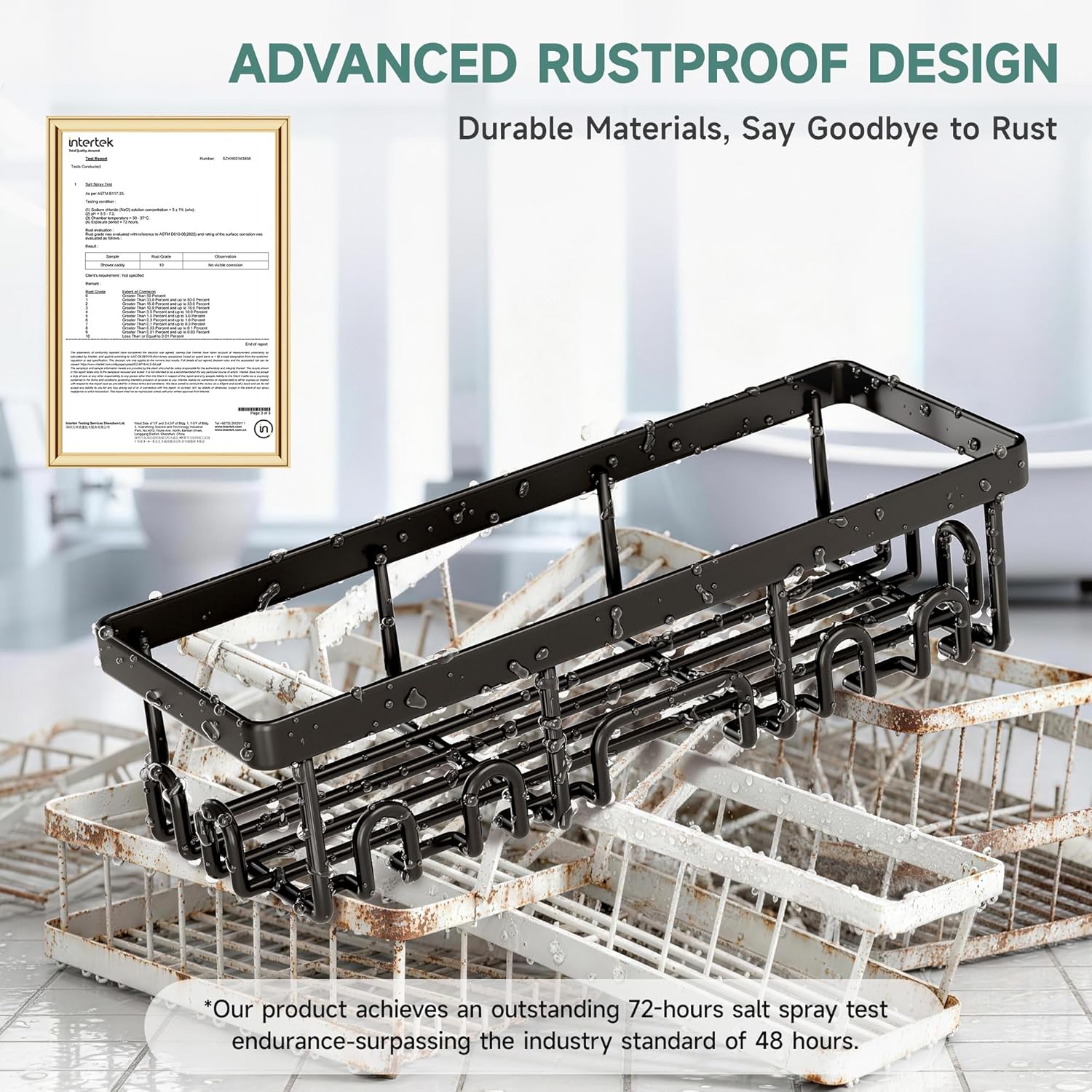 Veken Shower Caddy - Rustproof No-Drill Adhesive Shelves | Large Capacity Bathroom Organizer - Black