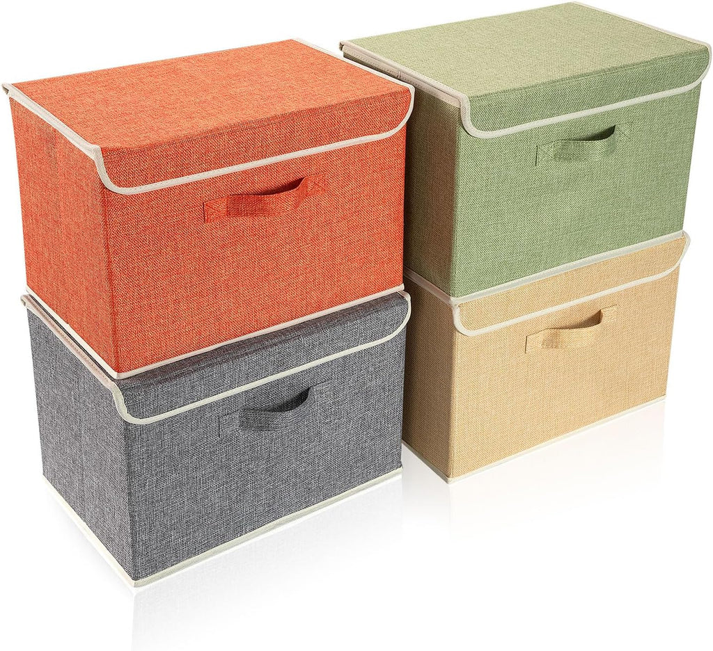 Skiennix Storage Bins - Foldable Clothing Storage Box with Lid & Handle | 4 Color Set, 15L x 10W x 10H Inch