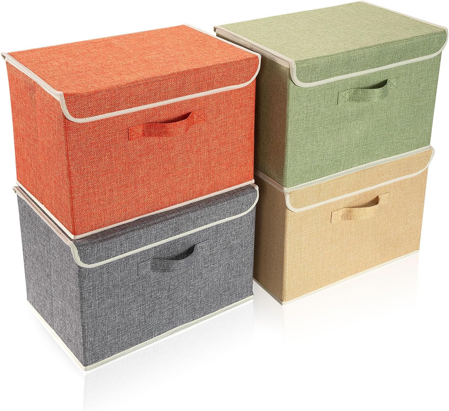 Skiennix Storage Bins - Foldable Clothing Storage Box with Lid & Handle | 4 Color Set, 15L x 10W x 10H Inch