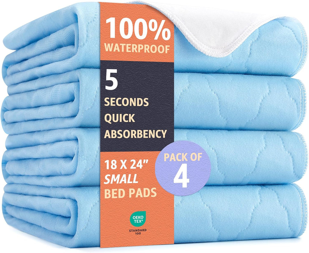 Washable Underpads - Heavy Absorbency Waterproof Reusable Incontinence Pads for Pets | Blue, 18 x 24 Inches, Pack of 4