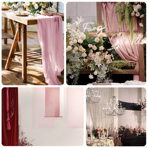 ButterMelt 6 Pack Pink 10ft Cheesecloth Table Runner, Boho 35x120 Inch Long, Gauze Table Runner Decor for Baby Shower Bridal Shower or Wedding Party
