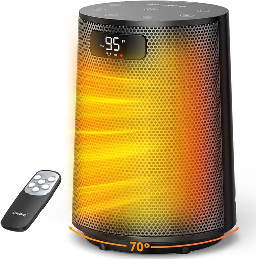 GiveBest Electric Space Heater - Portable Indoor Heater with Thermostat & Remote | 1500W PTC Ceramic, 70° Oscillation, 12H Timer