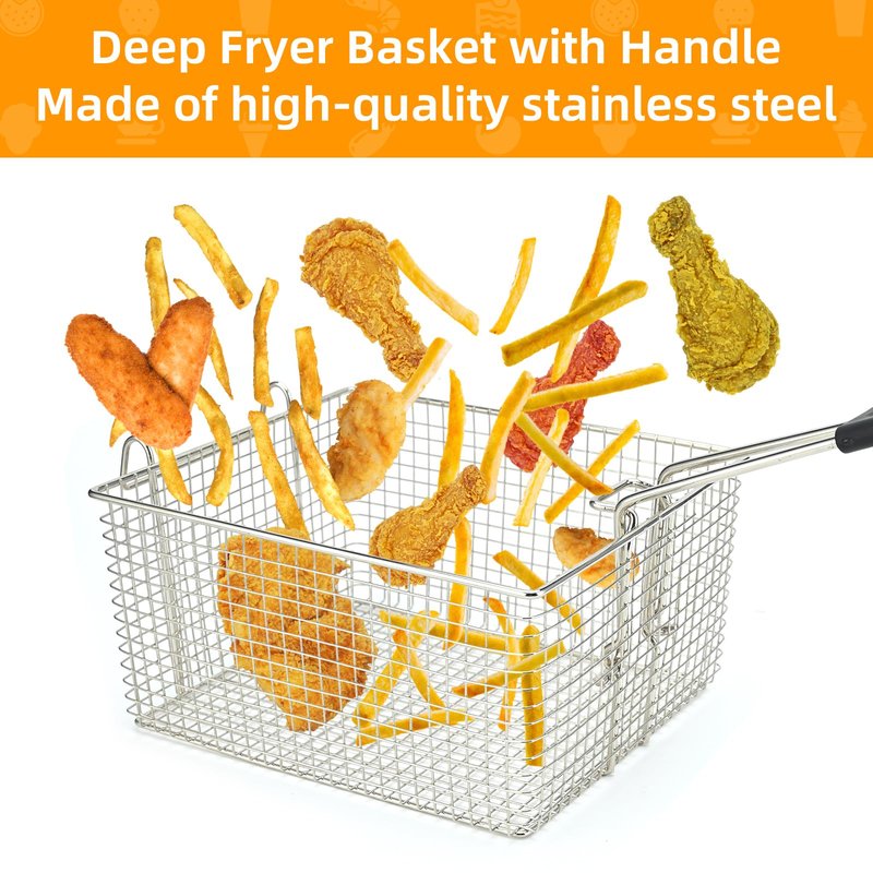 Delizon Electric Fryer Basket for Frying Serving Food, with Rubber Handle Grip, 7.2" x 8.3" x 4.3" Heavy Duty Construction Suitable for fry chicken, fish, french fries, (2 Pcs)