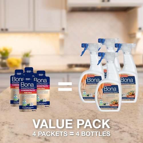 Bona Hardwood Floor Cleaner Concentrate - Cedar Wood Scent, 1 Fl Oz | Makes 128 Fl Oz - Residue-Free Spray Mop Refill