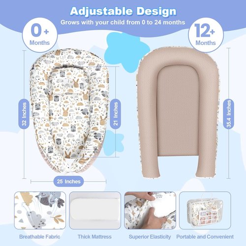 Hoot Portable Baby Lounger - Infant Nest for Newborns 0-24 Months | Ideal for Travel & Crib Use