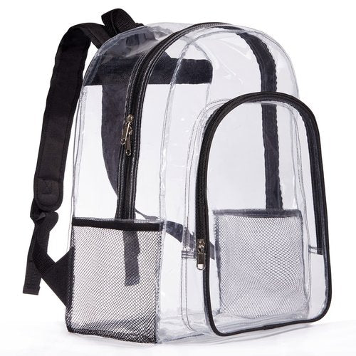 ZJIE Clear Backpack Heavy Duty Transparent Backpack See Through Backpacks Clear PVC Bookbags for School, Work, Travel, Security, Stadium, Black