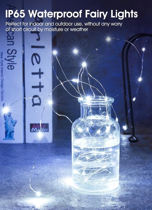 Brightown 12 Pack LED Fairy Lights - Waterproof Silver Wire String Lights for DIY Decor | 7 Feet, 20 LEDs