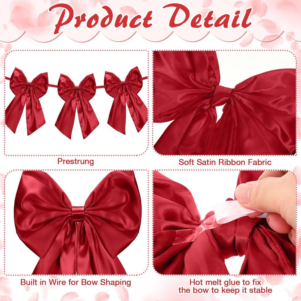 Suncalla 6 FT Burgundy Valentine's Day Bow Garland - Pre-Strung Party Banner with 10-Inch Bows for Weddings & Celebrations