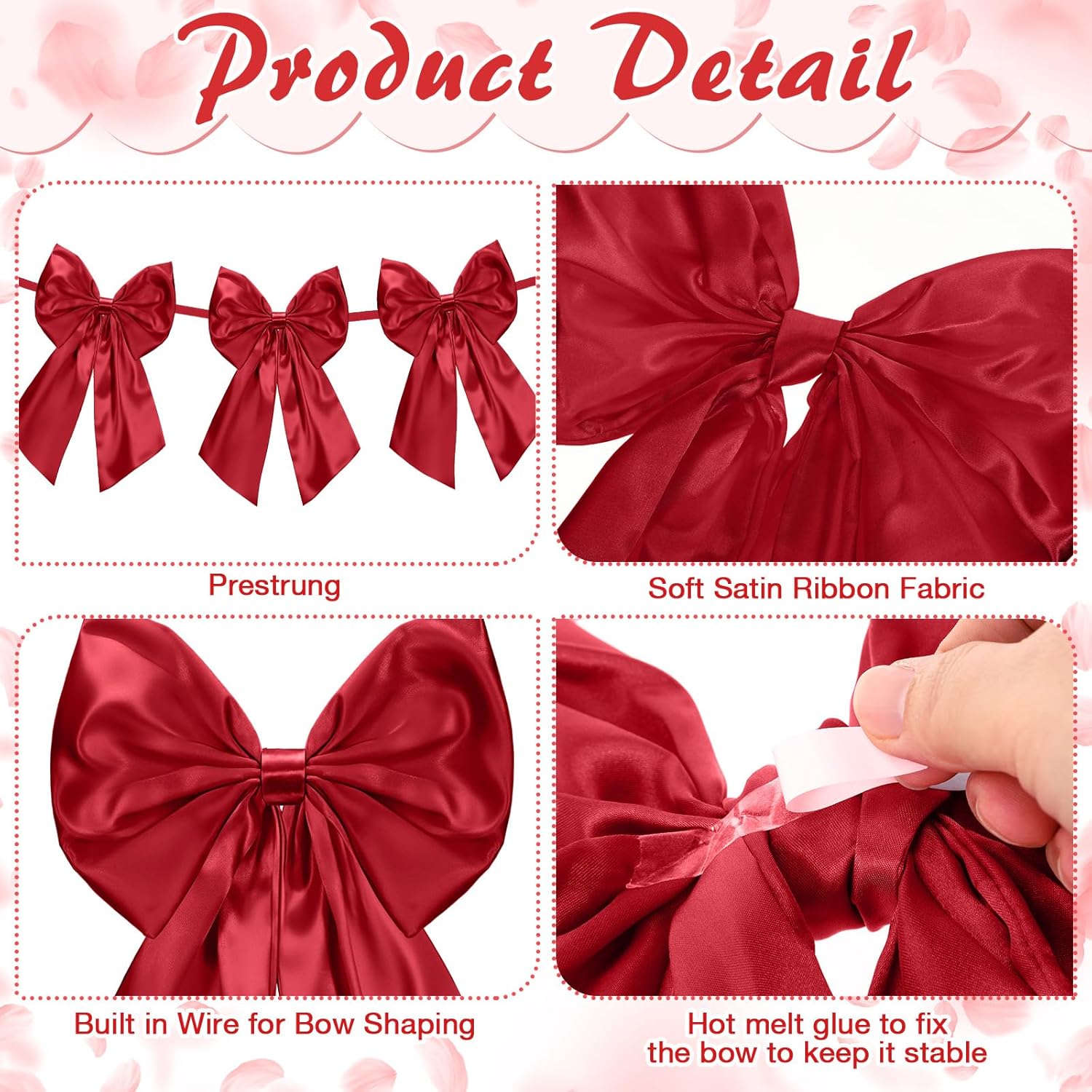 Suncalla 6 FT Burgundy Valentine's Day Bow Garland - Pre-Strung Party Banner with 10-Inch Bows for Weddings & Celebrations
