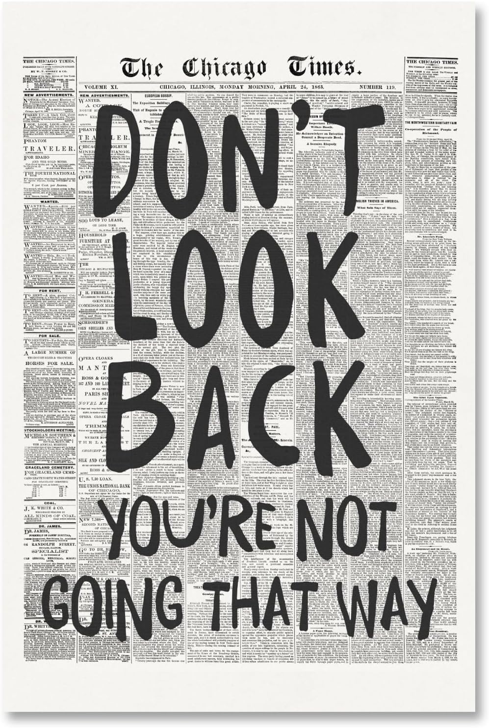 Vintage Newspaper Wall Art - Motivational Quote Poster | Black and White Inspirational Canvas Print 8x12" Unframed