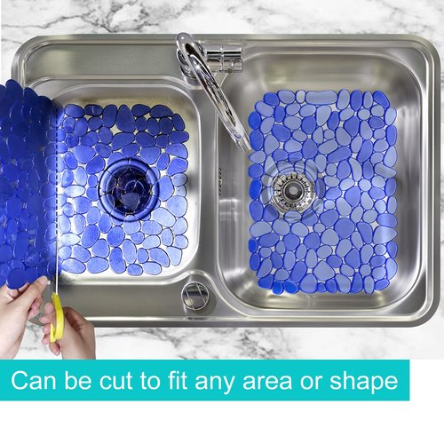 Coopay Kitchen Sink Mat Pebble Protect Mat PVC Eco-friendly Adjustable Stainless steel/ Porcelain Dish Drying Pad Protector for Bottom of Kitchen Sink, 15.8 x 11.8 inches (2 Pack, Blue)