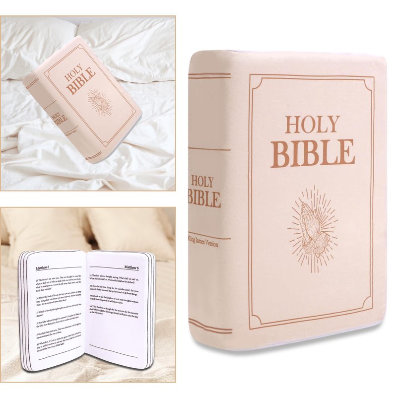 VKMON Bible Pillow Book Plush That Opens, for Kids Adults Christian Gifts, Cozy Faith Bible Pillow (Beige)