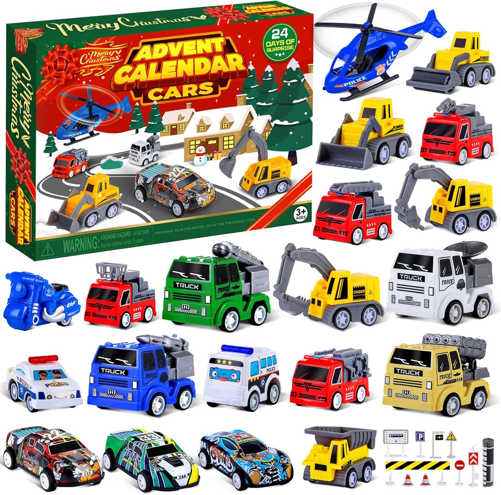 Quanquer Kids Advent Calendar - 24 Days Christmas Countdown with Pull Back Cars Set for Boys