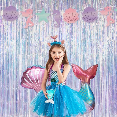Iridescent Party Decorations - Thick Holographic Tinsel Foil Streamers | 2 Pack 3.3x6.6 FT for Birthday & Themed Events