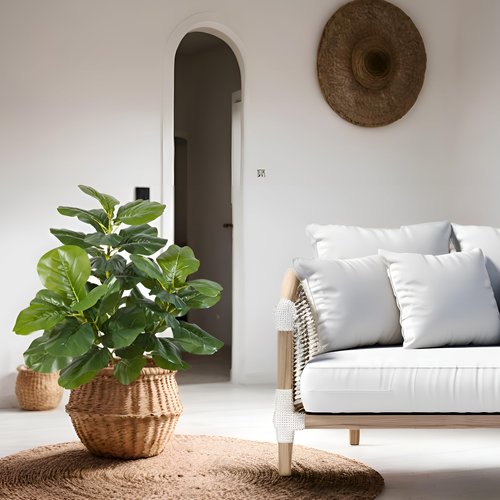 Artificial Fiddle Leaf Fig Tree Fake Potted Ficus Lyrata for Home Decor Office Decoration 3 feet Large Faux Plant with 49 Leaves Nursery Pot