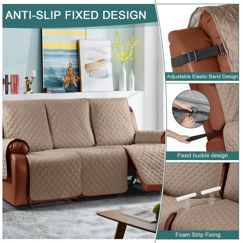 Ruaozz Waterproof Recliner Couch Covers 3 Seater，Light Brown