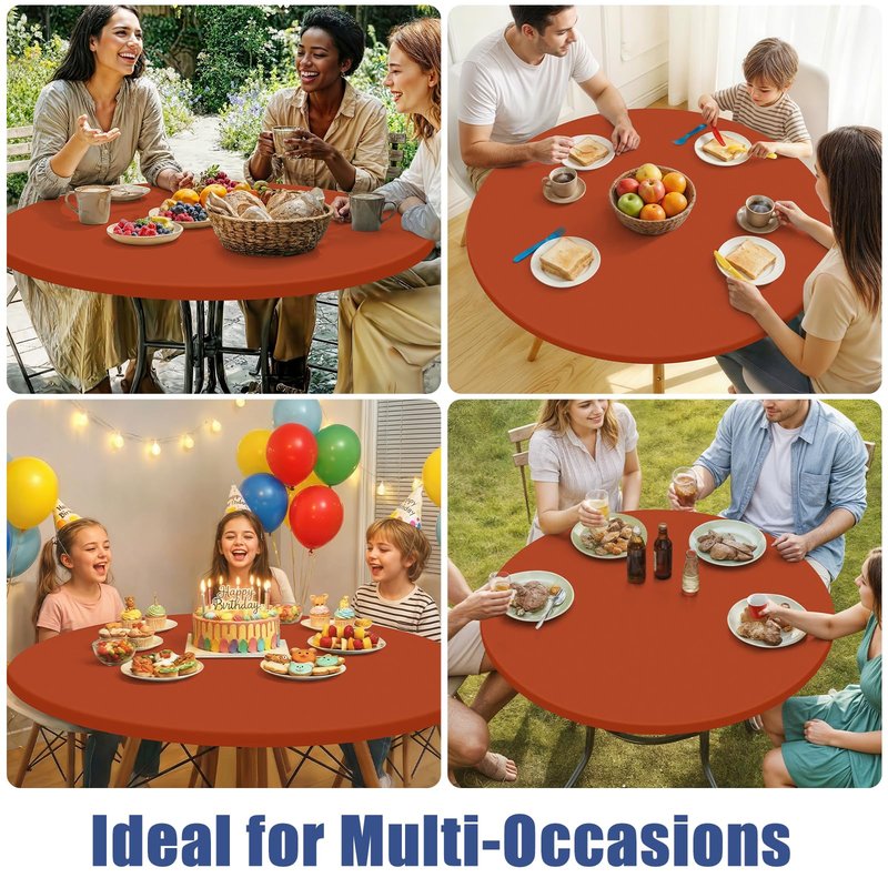Moosfor Round Spandex Tablecloth, Elastic Fitted Waterproof Tablecloths for 45"-56" Tables, Stretch Washable Picnic Table Cover for Camping, Dining, Indoor and Outdoor, Rust