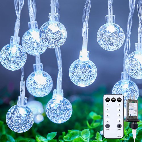 Minetom Crystal Globe String Lights - 33 Ft 100 LED Waterproof Fairy Lights with Remote & Timer | Ideal for Bedroom, Patio & Party Decor
