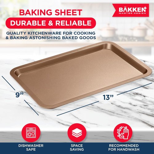 BAKKEN Nonstick Baking Pans - Commercial Grade Carbon Steel Cookie Sheet, 13.18" x 8.66", Oven Safe Up to 450°F, PFOA Free