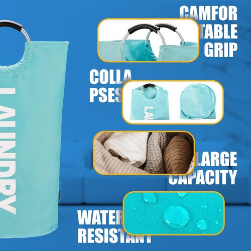 Caroeas 125L Laundry Basket - Large Collapsible Hamper with Padded Handles | Sturdy Free-Standing Design (Light Blue)