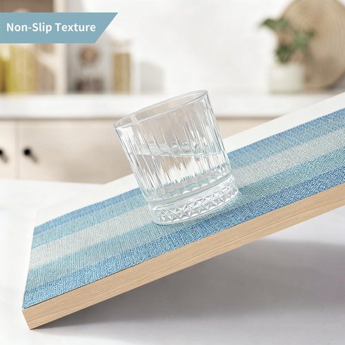 HeloHo Blue Placemats Set of 8,Vinyl Table Place Mats Stain Resistant Foldable Placemats Washable Wipeable Placemat for Kitchen Dining Table Decoration Indoor Outdoor.