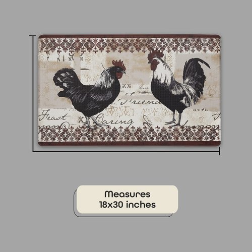 Anti-Fatigue Floor Comfort Mat - 18 x 30 Inch (Rooster) - Waterproof Non-Slip Rug - Easy to Clean Cushioned Mat for Kitchen, Bathroom, Standing Desk & Office - Achim Home Decor (Pack of 2)