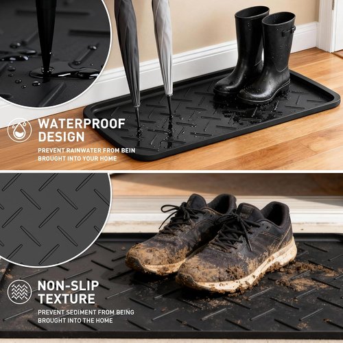 Boot Trays Heavy Duty Rubber Mat - Waterproof Shoe Tray for Entryway | Multi-Purpose 27.56 x 15.75 Inch