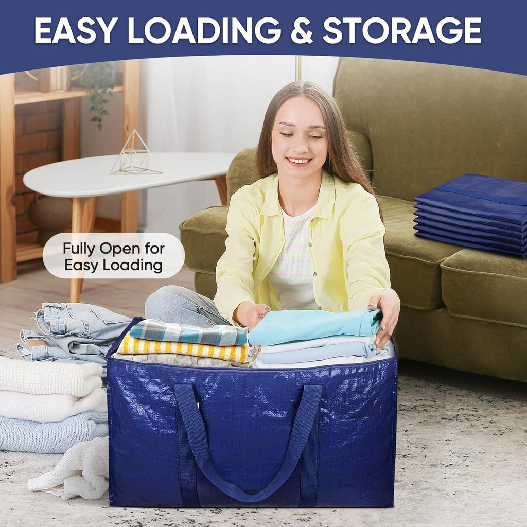 TICONN Extra Large Moving Bags - Heavy Duty Storage with Zippers & Handles | 4 Pack, Navy