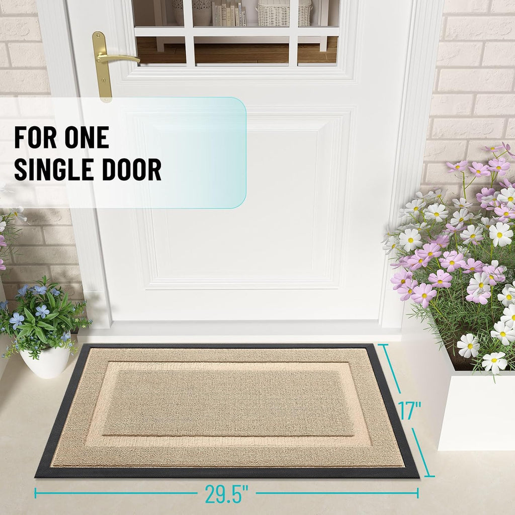 OLANLY Waterproof Front Door Mat - All-Season Indoor/Outdoor Doormat, Sturdy Natural Rubber, Easy Clean | 47x32, Off-White