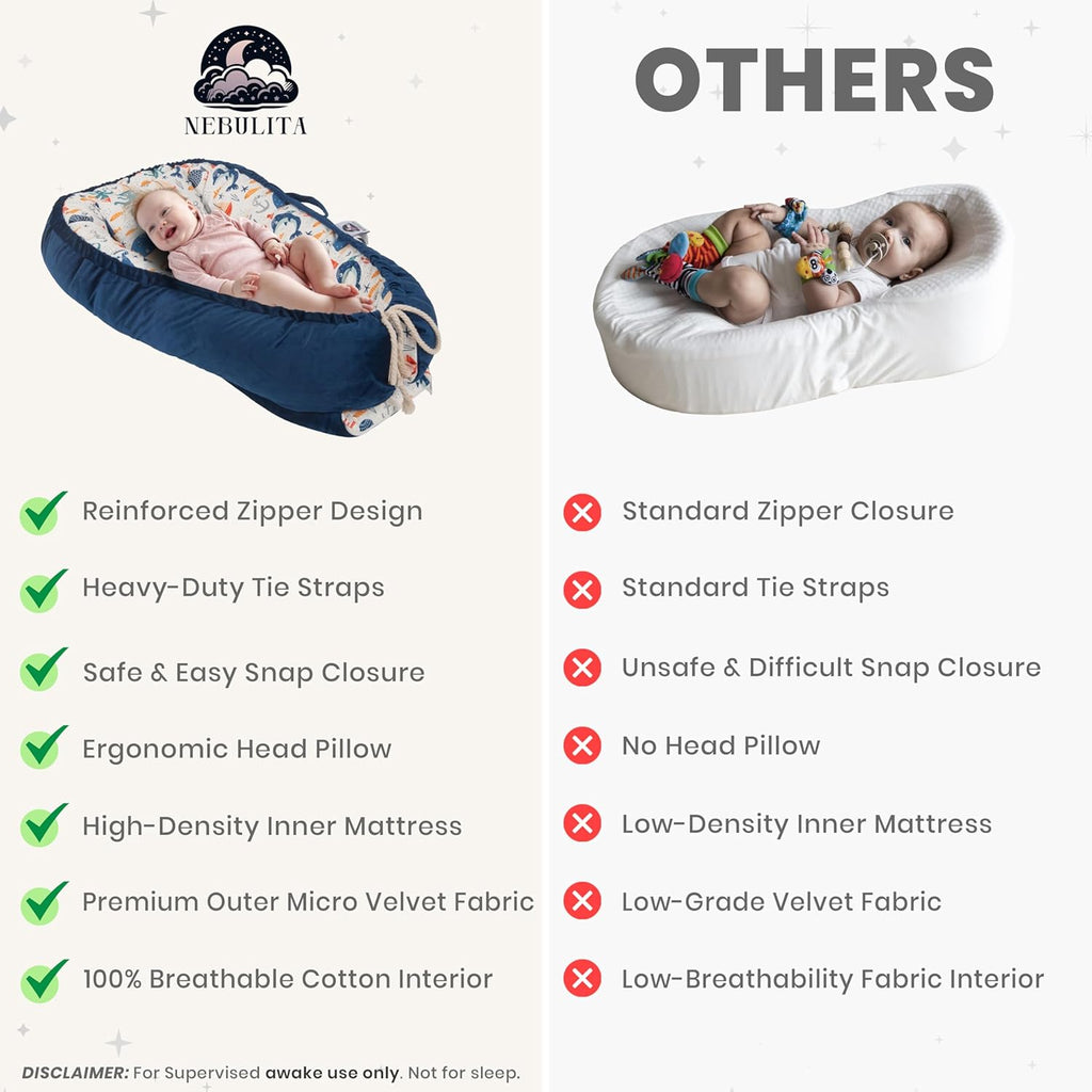 Skiennix Newborn Lounger - Flexible & Portable Infant Support Cushion | Soft 100% Cotton, Multi-Use Travel Mat