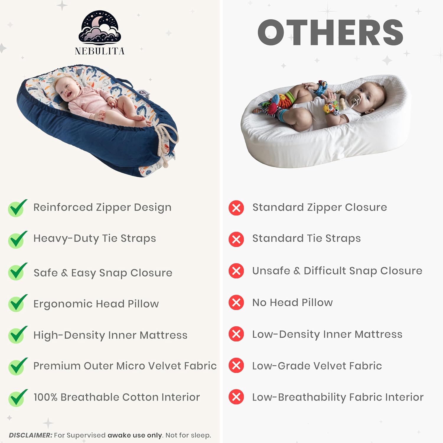 Skiennix Newborn Lounger - Flexible & Portable Infant Support Cushion | Soft 100% Cotton, Multi-Use Travel Mat
