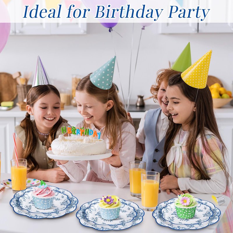 Booson 100 Pcs Blue Floral Plates Blue and White Flower Paper Plate 7 Inch 9 Inch Disposable Dessert Dinner Plates for Baby Bridal Shower Tea Party Supplies Wedding Birthday Decoration