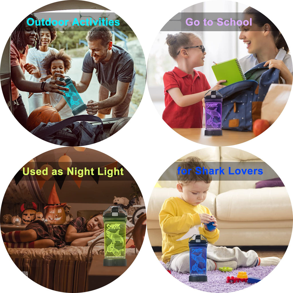 YuanDian Shark Gifts, Light Up Kids Water Bottle with 3D Ocean Animal Shark Design- 14 OZ Tritan BPA Free - Cool Drinking Cups Gift for School Kids Baby Boy Girl Child Christmas Holiday