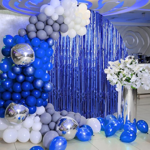 Crosize Dark Blue Foil Fringe Backdrop Curtain - 3 Pack 3.3 x 9.9 ft | Perfect for Parties & Celebrations