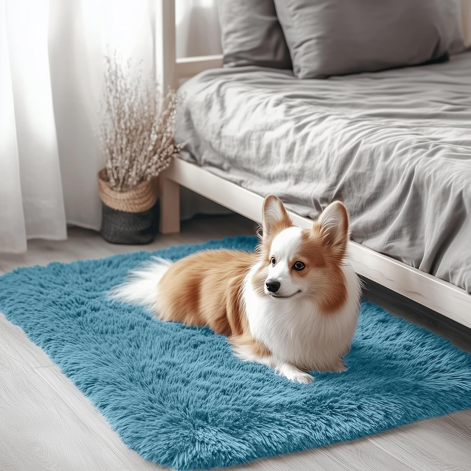 OLANLY Small Bedside Rug - Soft, Machine Washable Shaggy Throw Rug for Bedroom & Living Room | Slate Blue