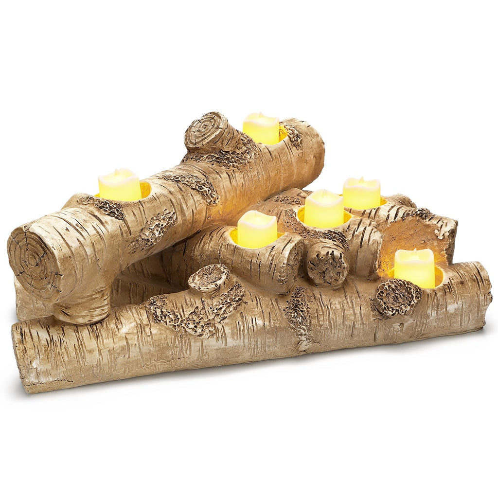 Mumufy Faux Fireplace Logs Fireplace Candle Holder for Inside Fireplaces, Rustic Wood Tealight Candle Holder for Decorative Christmas, Home, Wedding Decoration, Table Centerpiece