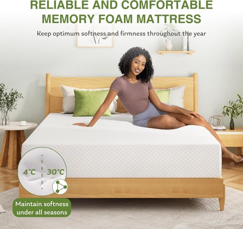 EGOHOME Queen Size Memory Foam Mattress - 6 Inch Cooling Green Tea Gel for Kids | Medium Firm Support, CertiPUR-US Certified, 80''L x 60''W, White