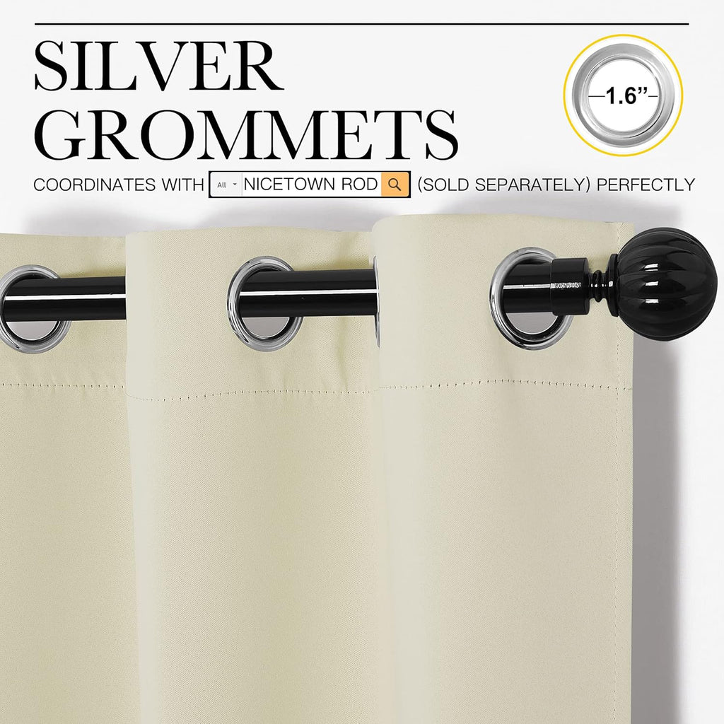 NICETOWN Beige Room Darkening Curtains - 86" Long | Total Privacy Drape Panels for Bedroom & Living Room (Set of 2, 55" Wide)